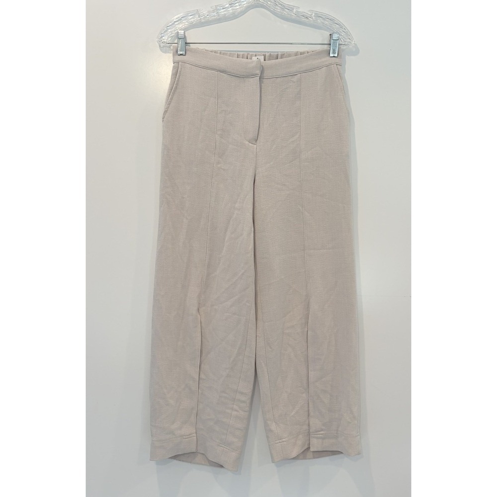 B New York Womens Wide Leg Crop Pants Beige Oatmeal Textured Seam Front Size 4